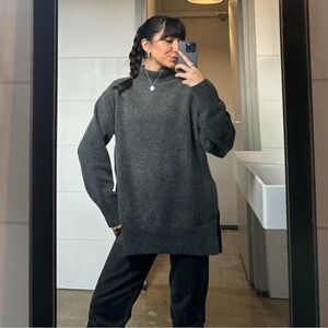 H&M Gray Oversized Turtleneck Knit Sweater